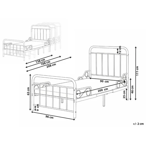 Lit d'enfant extensible Métal ANAIS 90 x 200 cm Blanc cassé