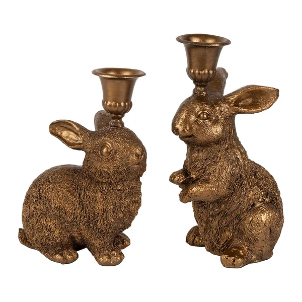 Lot de 2 bougeoirs lapin en poudre de pierre et fer mordoré - Floreal