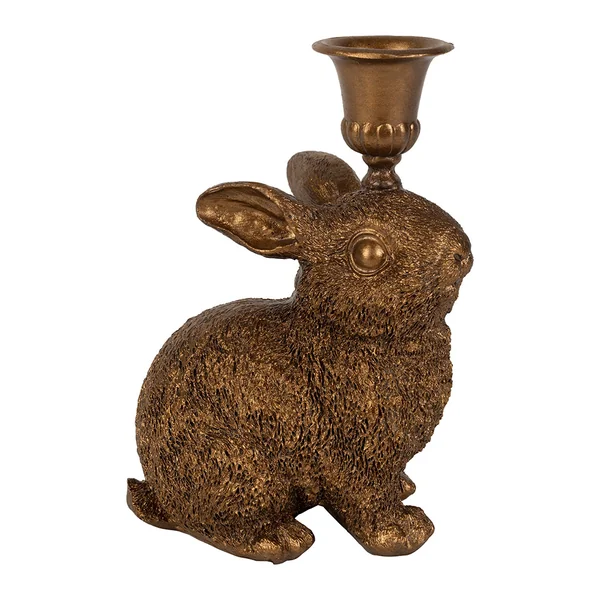 Lot de 2 bougeoirs lapin en poudre de pierre et fer mordoré - Floreal