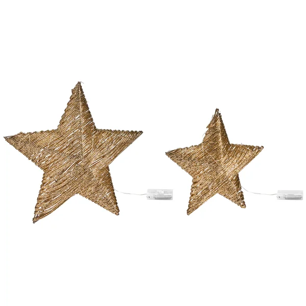 Lot de 2 décorations de Noël LED HAMPEN Étoile 24/30 cm Doré