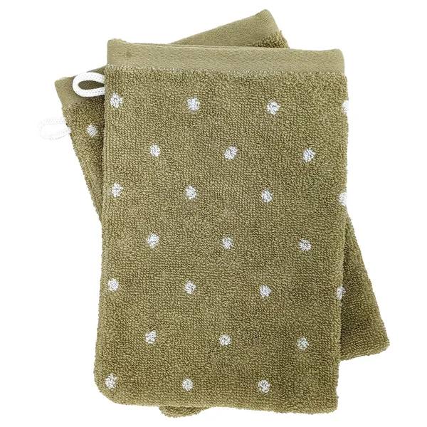 Lot de 2 gants de toilette 16x21 cm EFFICIENCE DOTS vert olive
