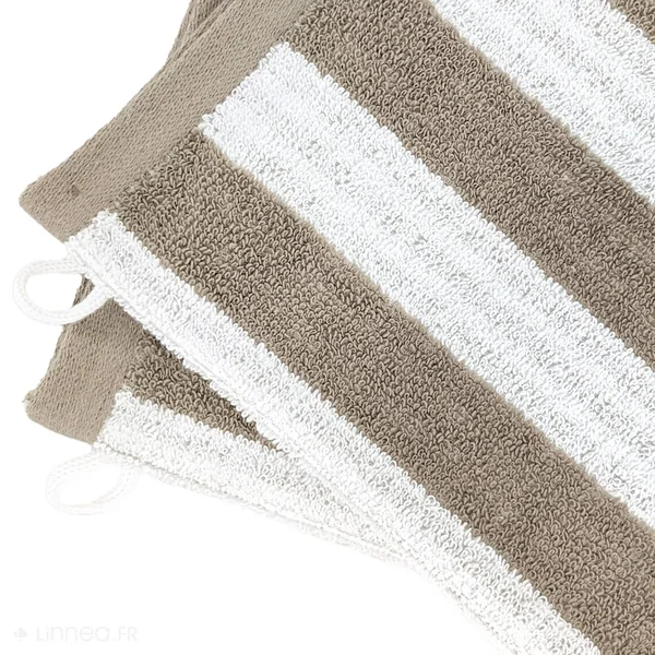 Lot de 2 gants de toilette 16x21 cm EFFICIENCE STRIPES marron roble
