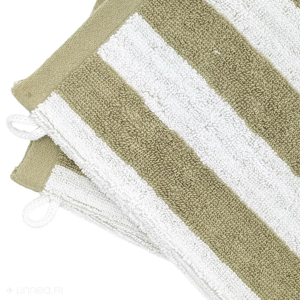 Lot de 2 gants de toilette 16x21 cm EFFICIENCE STRIPES vert olive