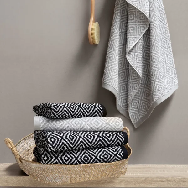 Lot de 2 gants de toilette 16x21 cm SYMETRIE 100% coton Gris Losanges
