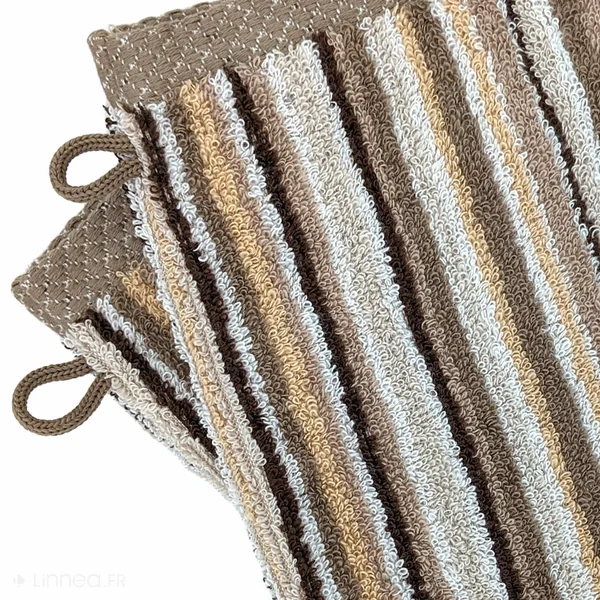 Lot de 2 gants de toilette coton 500 g/m2 PURE STRIPES II beige