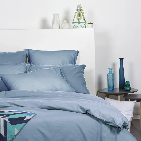 Lot de 2 taies d'oreiller 50x70 cm polyester microfibre LAGO bleu jean