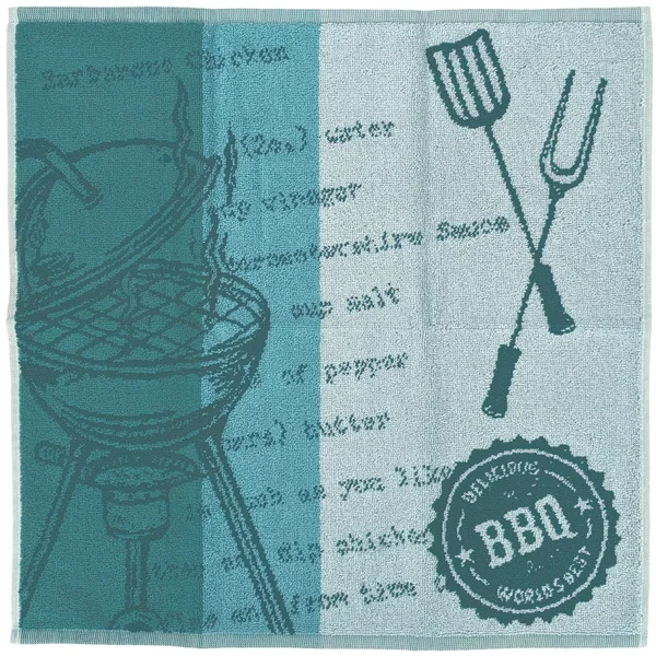 Lot de 2 torchons de cuisine pur coton 50x50 cm collection BBQ vert