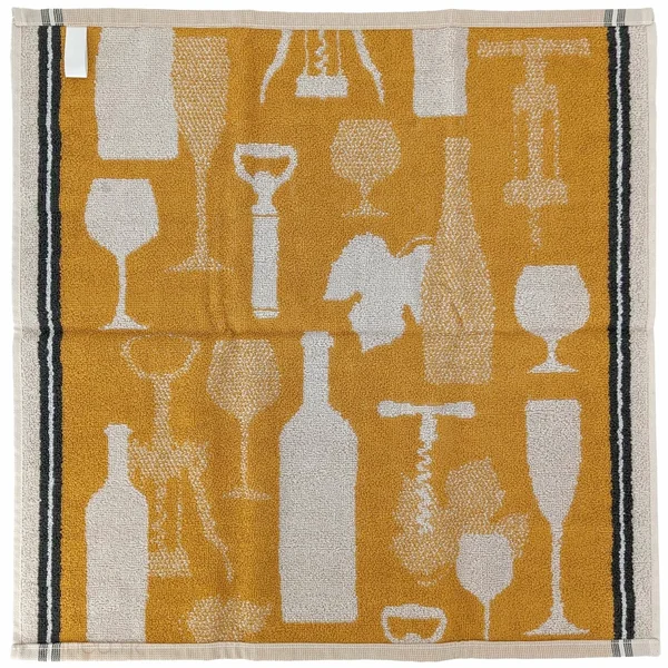 Lot de 2 torchons de cuisine pur coton 50x50 cm VITIS motif viticole jaune