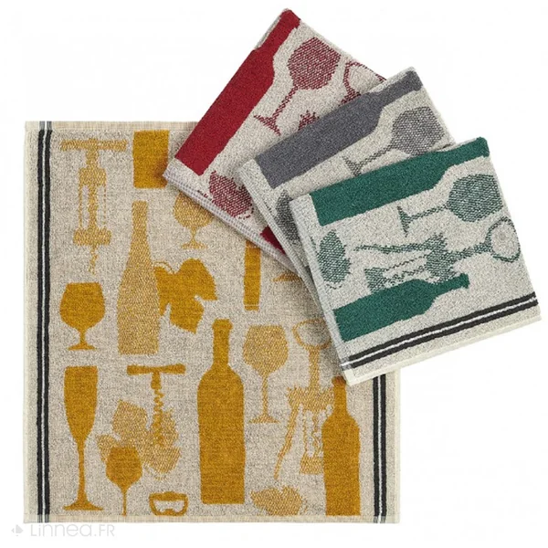 Lot de 2 torchons de cuisine pur coton 50x50 cm VITIS motif viticole vert