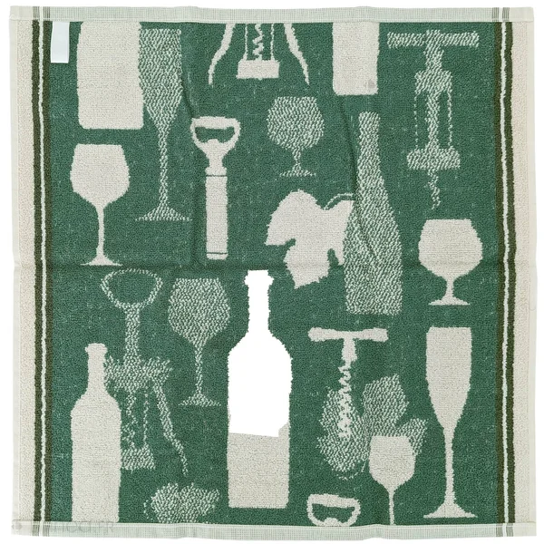 Lot de 2 torchons de cuisine pur coton 50x50 cm VITIS motif viticole vert