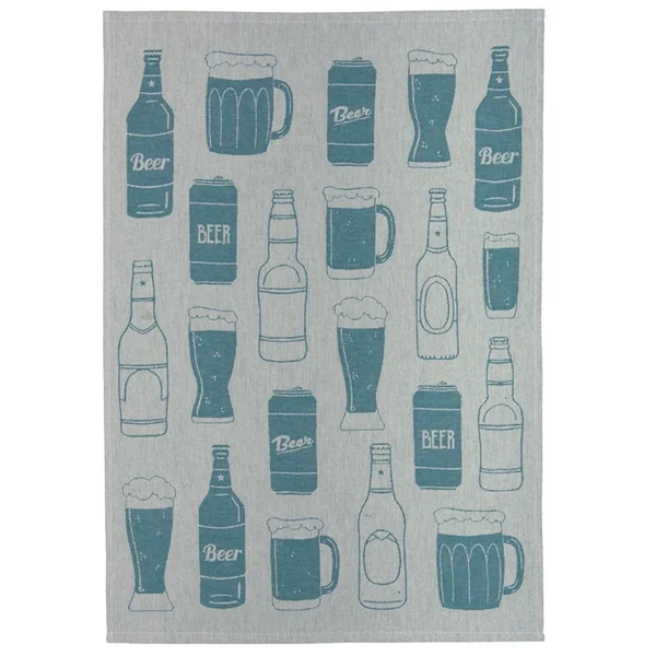 Lot de 2 torchons de cuisine pur coton 50x70 cm BEER motif de bières bleu
