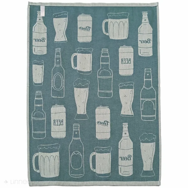 Lot de 2 torchons de cuisine pur coton 50x70 cm BEER motif de bières bleu