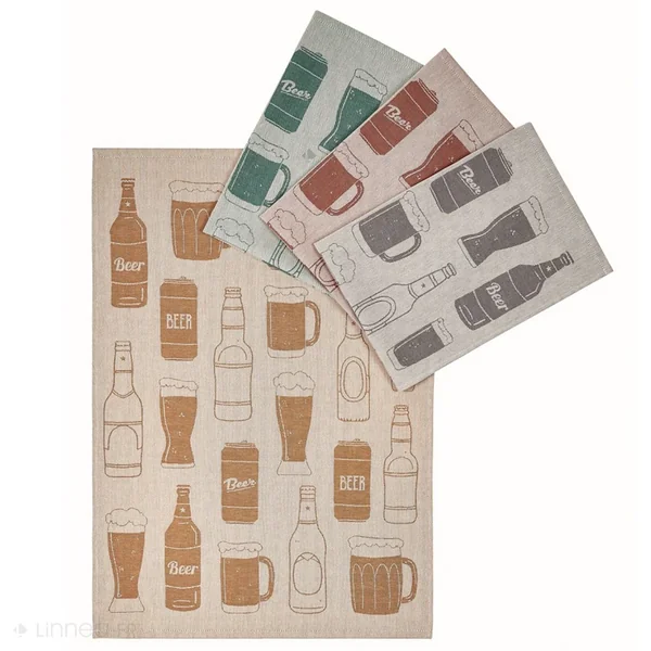 Lot de 2 torchons de cuisine pur coton 50x70 cm BEER motif de bières gris