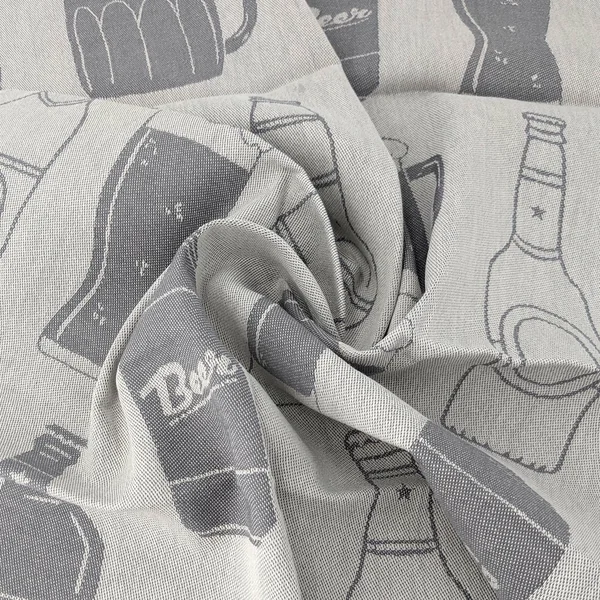 Lot de 2 torchons de cuisine pur coton 50x70 cm BEER motif de bières gris