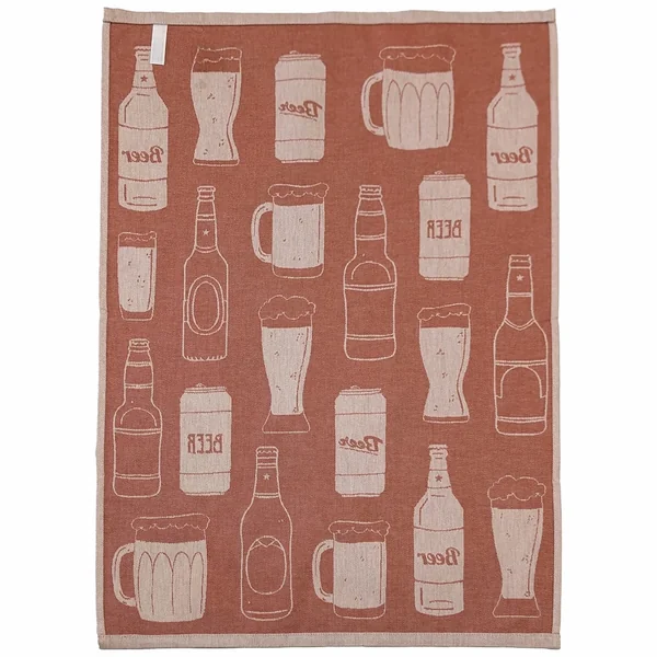 Lot de 2 torchons de cuisine pur coton 50x70 cm BEER rouge brique
