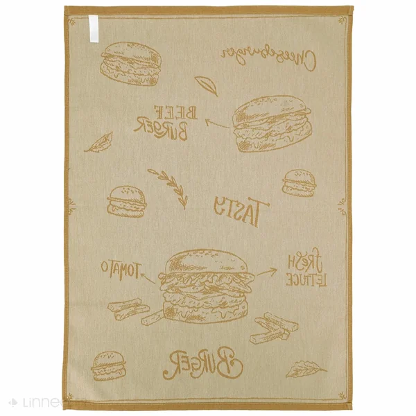 Lot de 2 torchons de cuisine pur coton 50x70 cm BURGER jaune
