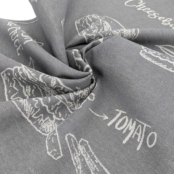 Lot de 2 torchons de cuisine pur coton 50x70 cm collection BURGER gris