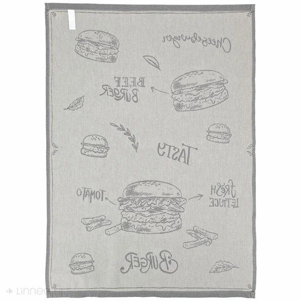 Lot de 2 torchons de cuisine pur coton 50x70 cm collection BURGER gris