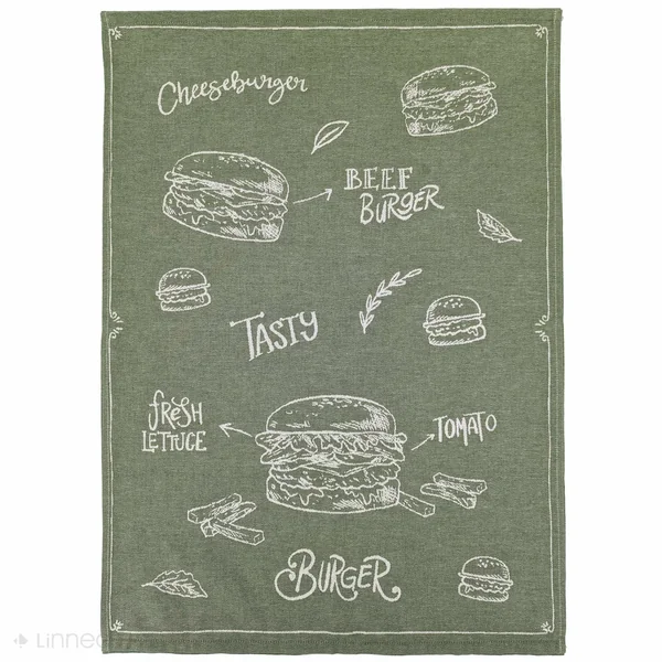 Lot de 2 torchons de cuisine pur coton 50x70 cm collection BURGER vert