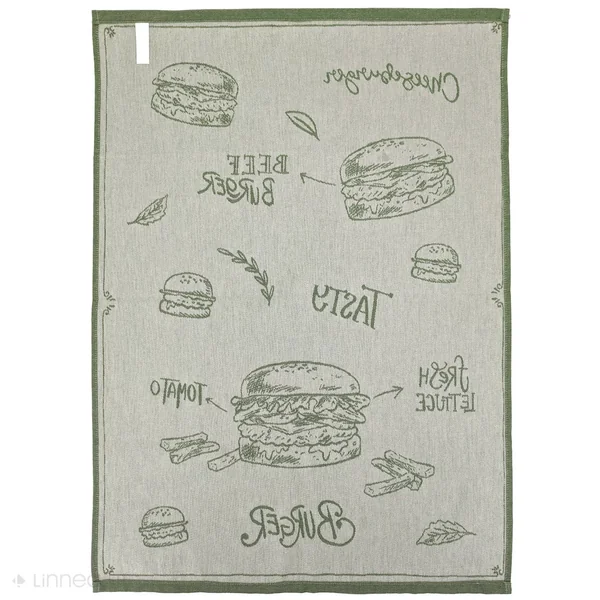 Lot de 2 torchons de cuisine pur coton 50x70 cm collection BURGER vert
