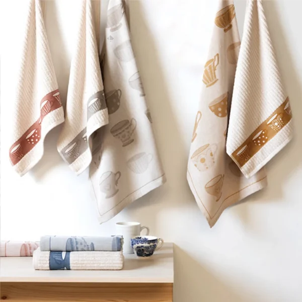 Lot de 2 torchons de cuisine pur coton 50x70 cm DELICARA beige