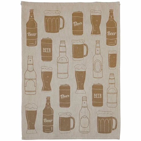 Lot de 2 torchons de cuisine pur coton 50x70 cm motif de bières BEER jaune
