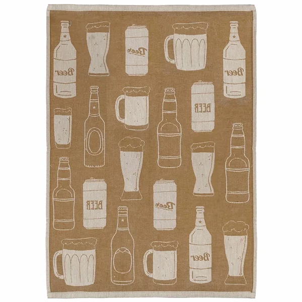 Lot de 2 torchons de cuisine pur coton 50x70 cm motif de bières BEER jaune