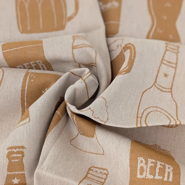 Lot de 2 torchons de cuisine pur coton 50x70 cm motif de bières BEER jaune