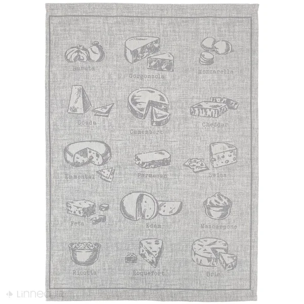 Lot de 2 torchons de cuisine pur coton 50x70 cm motif fromage collection CHEESE gris