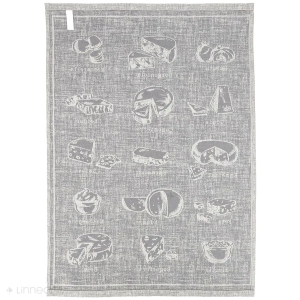 Lot de 2 torchons de cuisine pur coton 50x70 cm motif fromage collection CHEESE gris