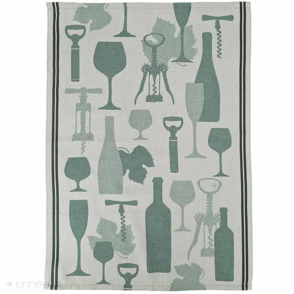 Lot de 2 torchons de cuisine pur coton 50x70 cm VITIS motif viticole vert