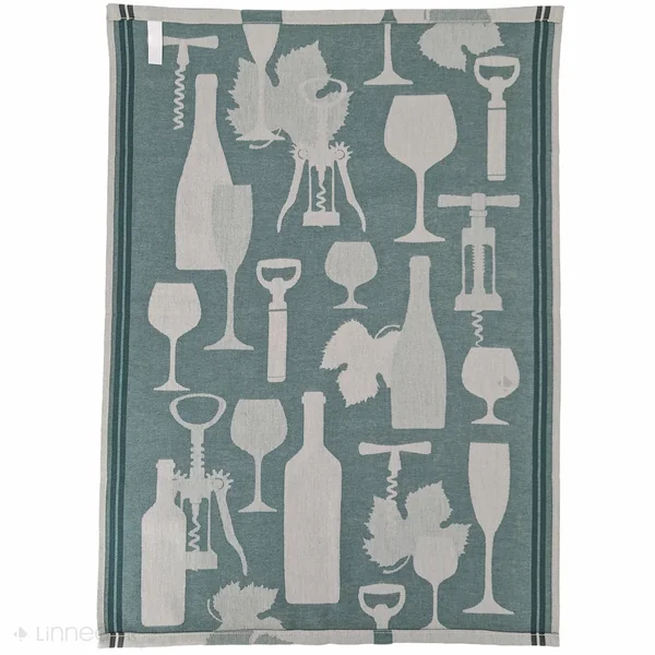 Lot de 2 torchons de cuisine pur coton 50x70 cm VITIS motif viticole vert
