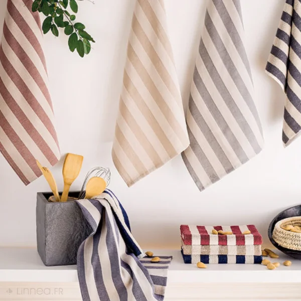 Lot de 2 torchons de cuisine toile 50x70 cm coton PAT bordeaux