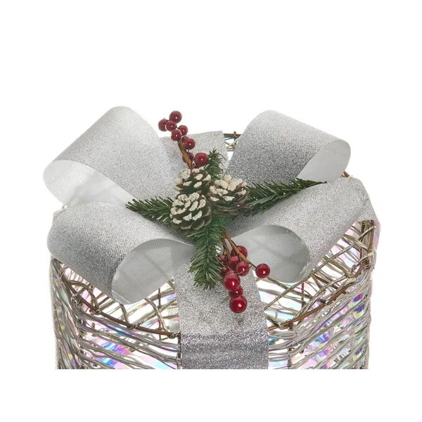 Lot de 3 décorations de Noël LED JULSO Cadeaux de Noël 20/25/30 cm Argenté