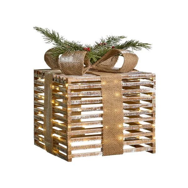 Lot de 3 décorations de Noël LED ROINE Cadeaux de Noël 15/20/25 cm Marron