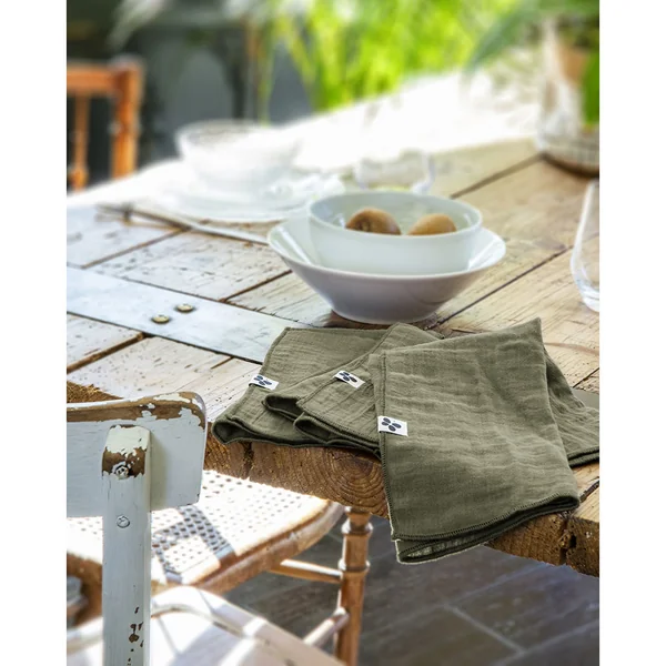 Lot de 3 serviettes de table romarin en gaze de coton 40x40cm - Gaia