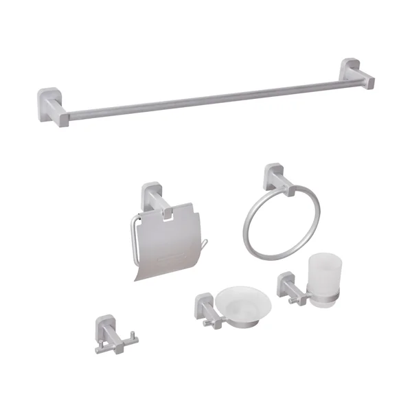 Lot de 6 pièces de quincaillerie pour salle de bain POCONE avec porte-serviettes et crochets Argenté
