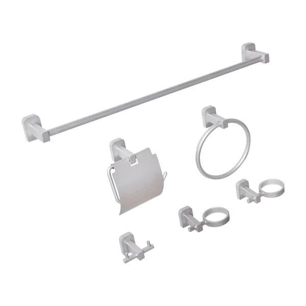 Lot de 6 pièces de quincaillerie pour salle de bain POCONE avec porte-serviettes et crochets Argenté