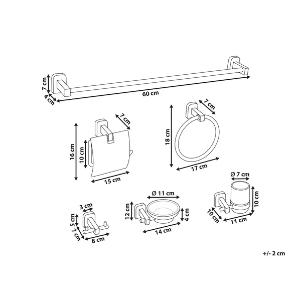 Lot de 6 pièces de quincaillerie pour salle de bain POCONE avec porte-serviettes et crochets Argenté