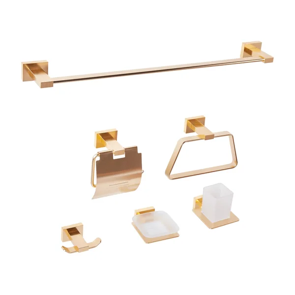 Lot de 6 pièces de quincaillerie pour salle de bain RIOHACHA avec porte-serviettes et crochets Doré
