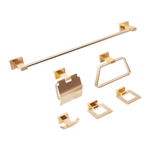Lot de 6 pièces de quincaillerie pour salle de bain RIOHACHA avec porte-serviettes et crochets Doré