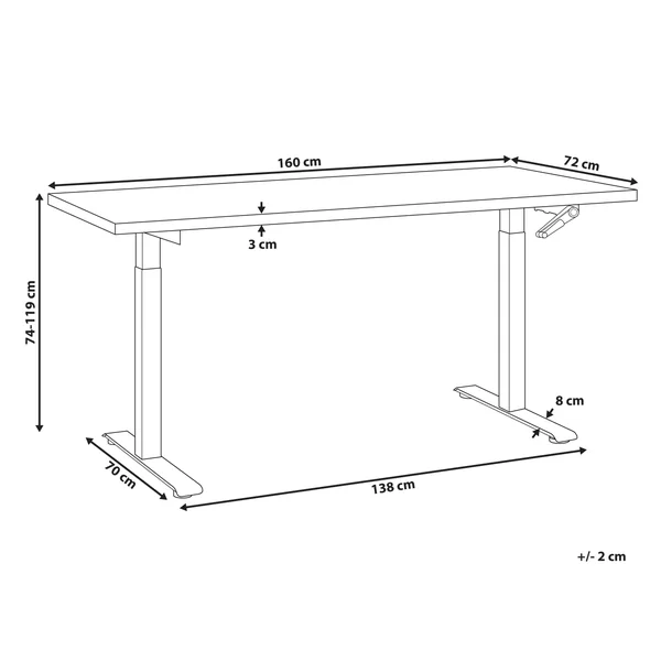 Manual Adjustable Standing Desk DESTINES Light Brown/ White 160 cm 72 cm