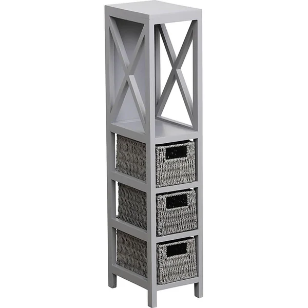 MEUBLE GRIS 1 ETAGERE 3 PANIERS PAPIER TRESSES GRIS