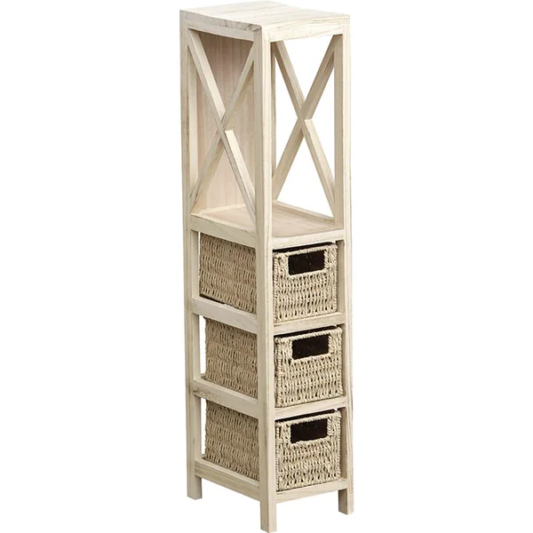 MEUBLE NATUREL 1 ETAGERE 3 PANIERS PAPIER TRESSES NATUREL