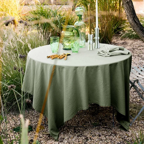 Nappe carrée en lin et coton 170x170 cm MATTIS vert mousse