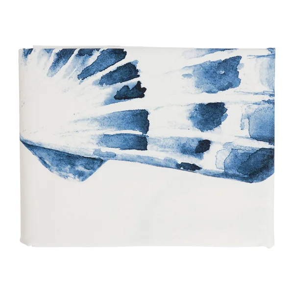 Nappe en coton enduit blanc et bleu 320x160cm - Bord De Mer