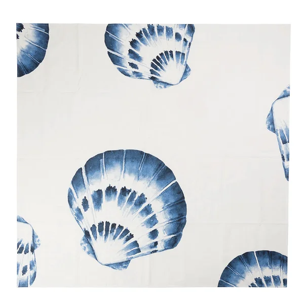 Nappe en coton enduit blanc et bleu 320x160cm - Bord De Mer