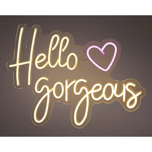 Néon LED décoratif "Hello gorgeous" blanc chaud 43x31cm