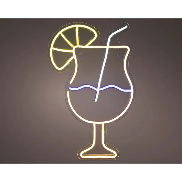 Néon LED décoratif verre à cocktail multicolore 26x40cm