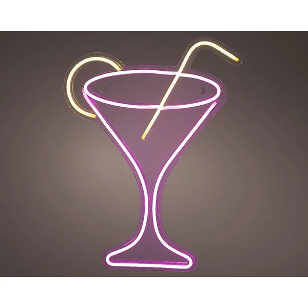 Néon LED décoratif verre à martini multicolore 32x43cm